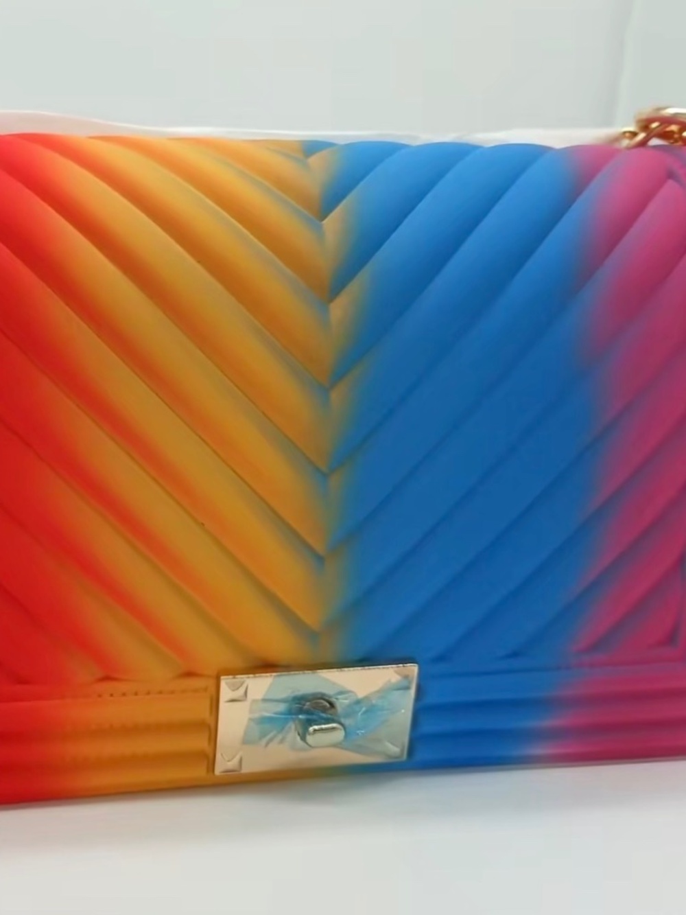 NWT Rainbow Ombre Jelly Crossbody Bag Chevron Quilted Shoulder Purse